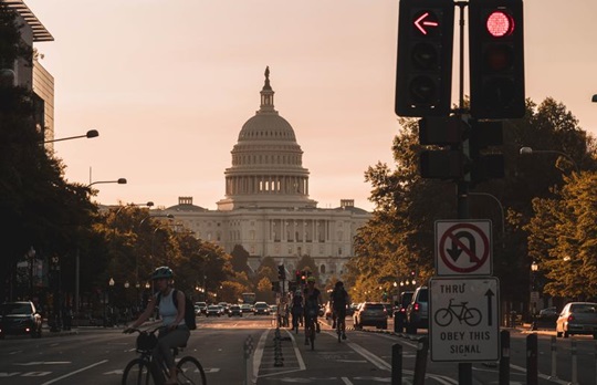 A streetscape view of Washington, D.C.