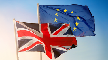 Flags of the European Union and the United Kingdom.