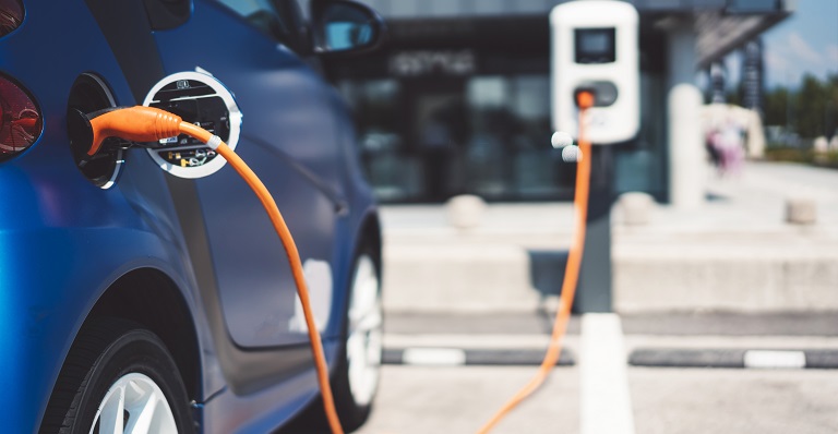 Electric vehicle at charging station