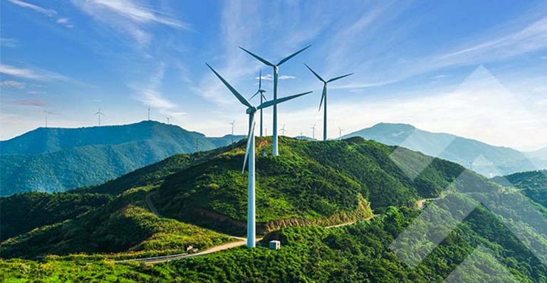Wind power generators on a mountain