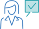 Icon showing a person with a check mark in a speech bubble