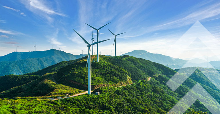 Wind power generators on a mountain